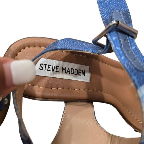 Steve Madden Ankle Strap Sandals Women's 8M Blue Canvas Studded Party/Cocktail - Picture 4 of 7